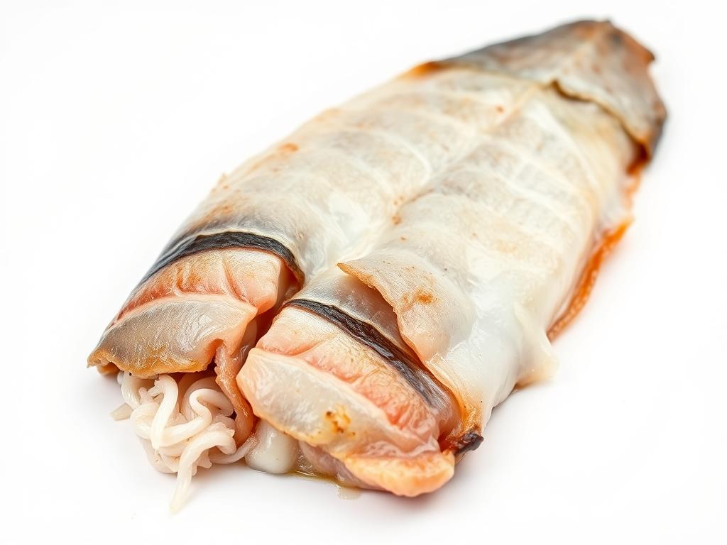 Nieświeży filet z ryby z widocznymi oznakami zepsucia