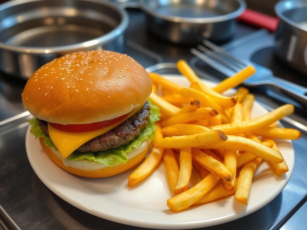 Hamburger i frytki z McDonald's przygotowane do podgrzania