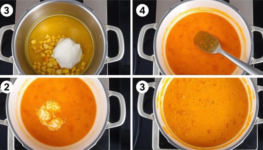 Proces zagęszczania sosu curry z mleka kokosowego