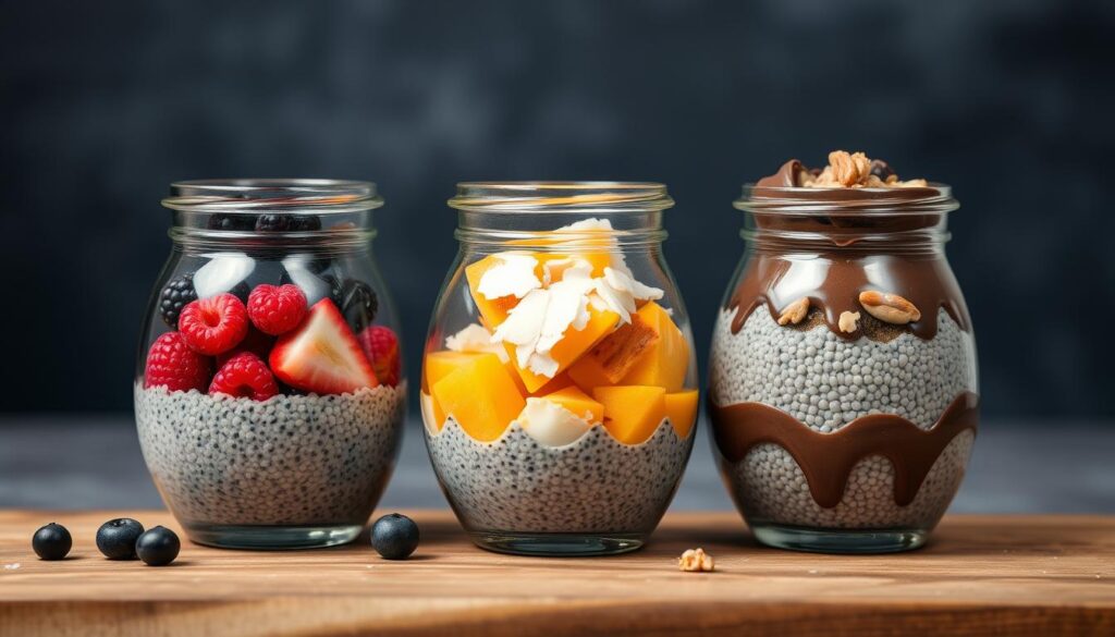 Profesjonalnie przygotowany pudding chia z różnymi dodatkami i warstwami