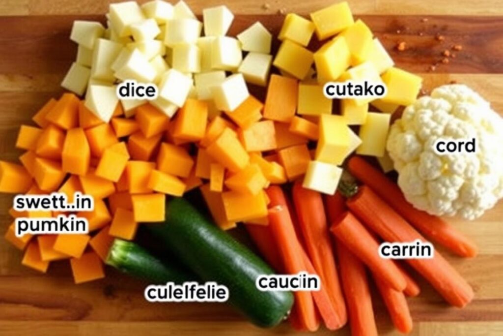 Różne warzywa używane do zagęszczania sosu curry