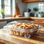 Świeżo upieczona szarlotka przykryta szczelnym pojemnikiem na blacie kuchennym