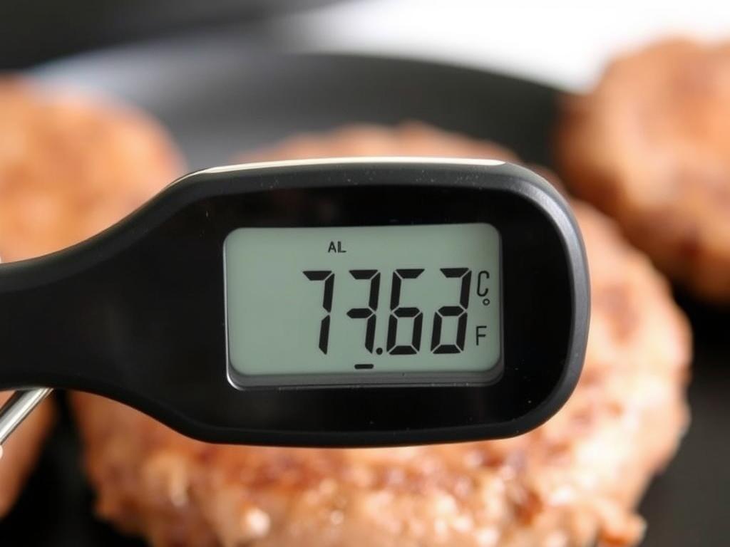 Termometr kuchenny wskazujący bezpieczną temperaturę wewnętrzną podgrzanego hamburgera