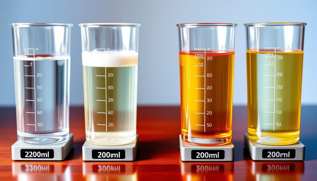 Porównanie wagi 200 ml różnych płynów