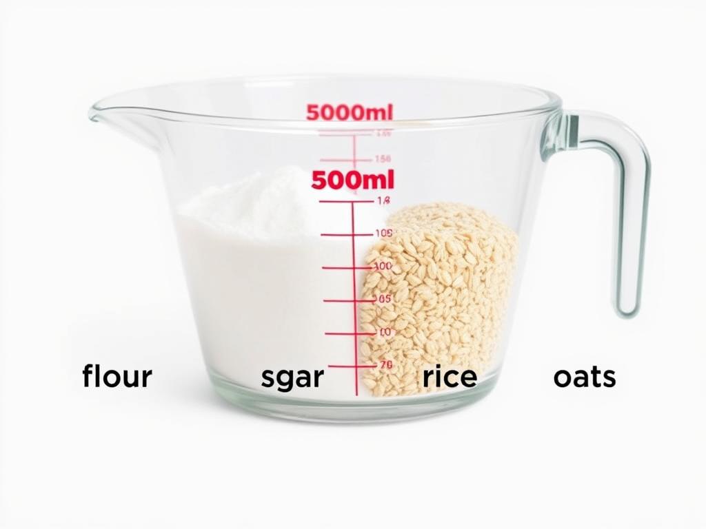 Różne produkty sypkie w miarce 500 ml