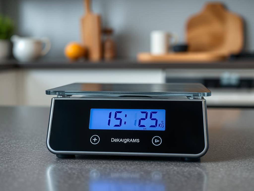 Waga pokazująca 0,15 kg i 0,25 kg z przeliczeniem na dekagramy