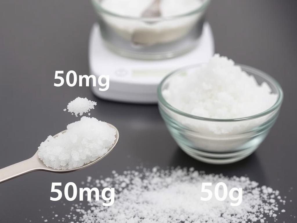 Porównanie 50 mg soli z 50 g soli