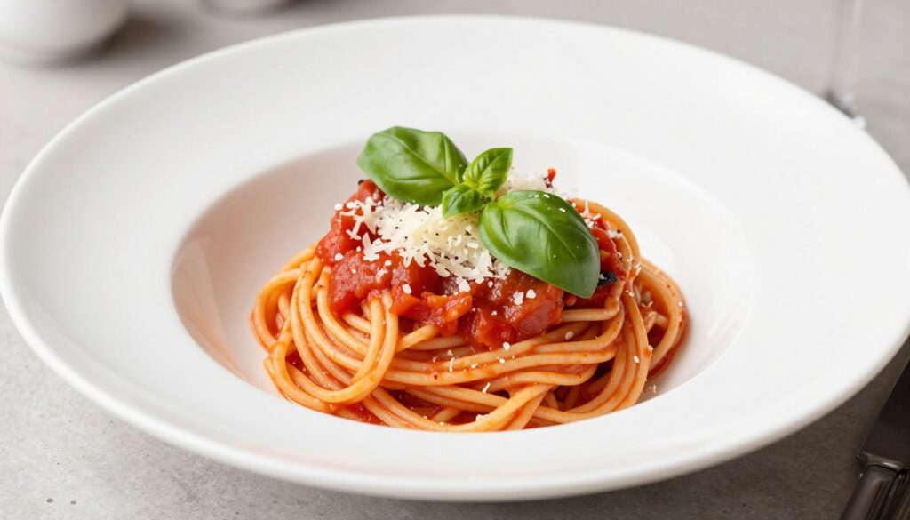 idealnie ugotowany makaron al dente z sosem na talerzu