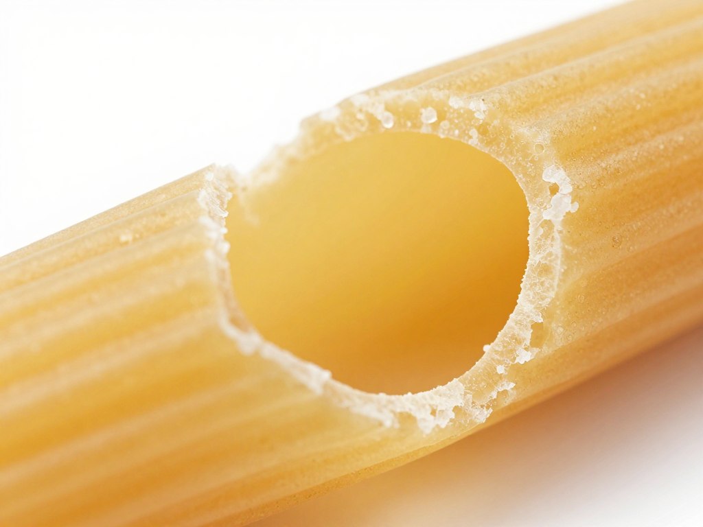 przekrój nitki makaronu dente pokazujący strukturę