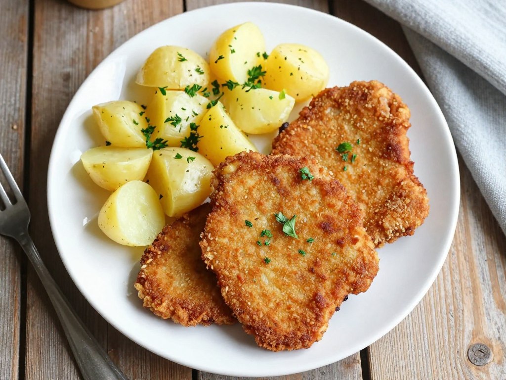 sznycle z łopatki wieprzowej przepis na talerzu z ziemniakami