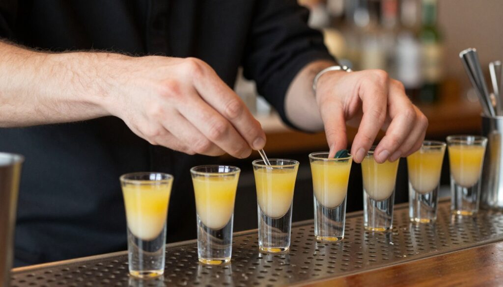 Barman rozwiązujący problemy z warstwowaniem drinka