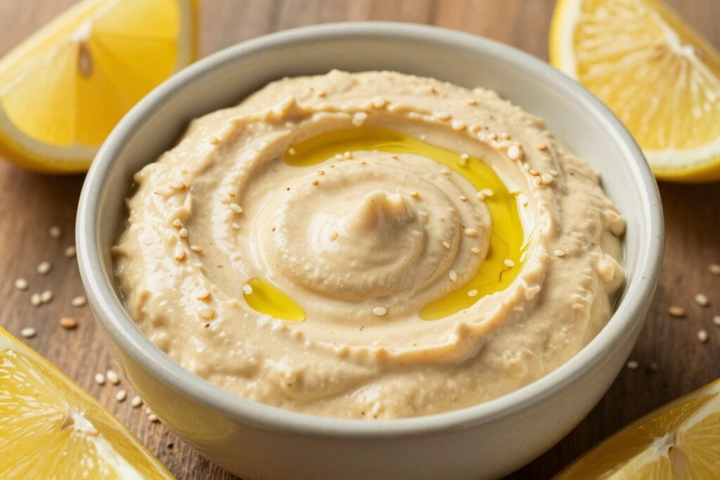 Kremowy sos tahini w miseczce