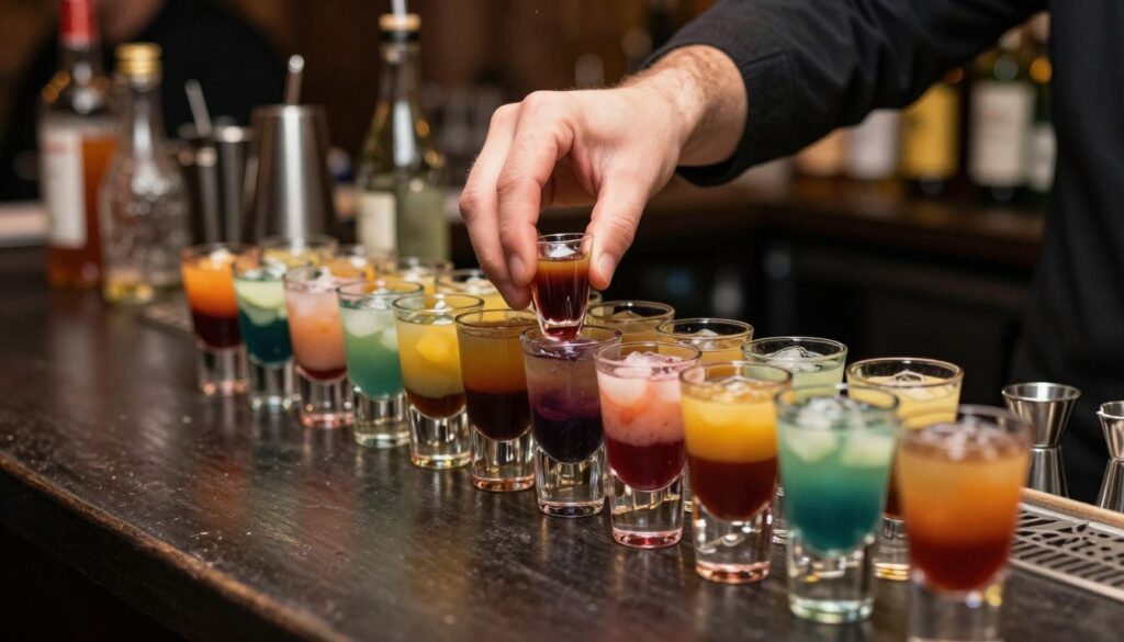 Przygotowanie wielu shotów wściekły pies na imprezie