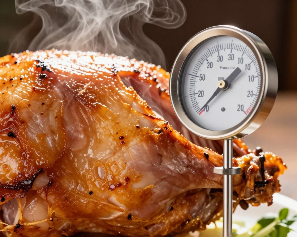Sprawdzanie temperatury szynki termometrem kuchennym