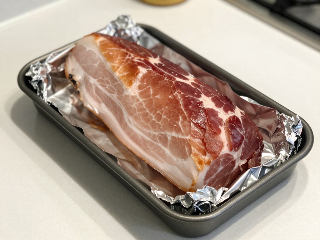 Szynka przygotowana do pieczenia w naczyniu żaroodpornym