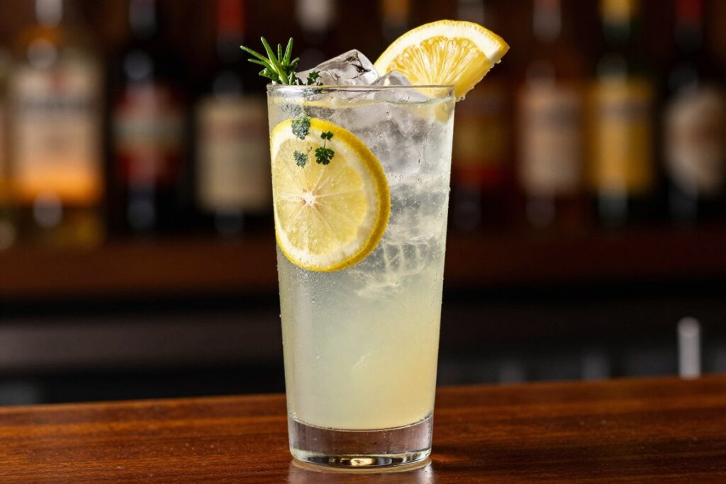 drink z cytrynówką i tonikiem w wysokiej szklance