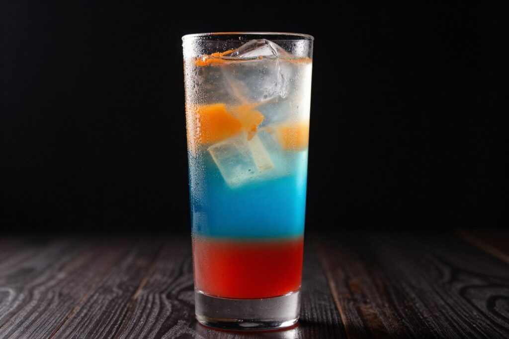 gotowy warstwowy drink blue curacao pokazujący wszystkie warstwy