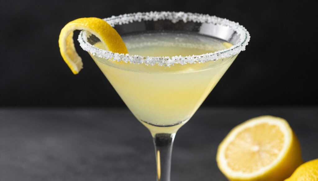 lemon drop martini z cytrynówką i obwódką cukrową
