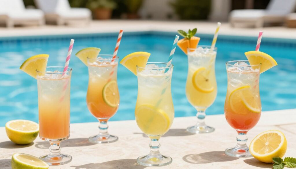 letnie drinki z cytrynówką przy basenie