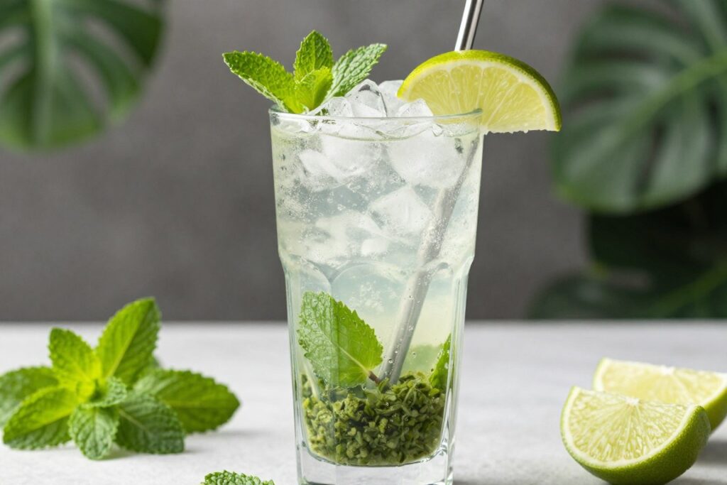 mojito z cytrynówką w wysokiej szklance z listkami mięty