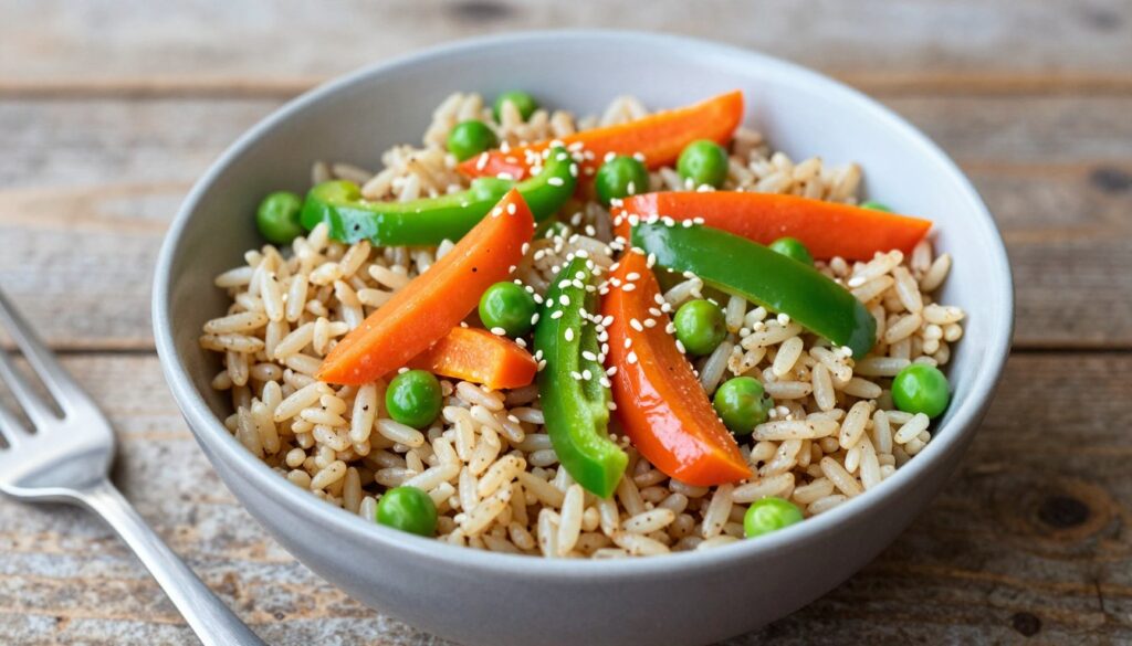 ryż brązowy z warzywami jako dodatek do obiadu