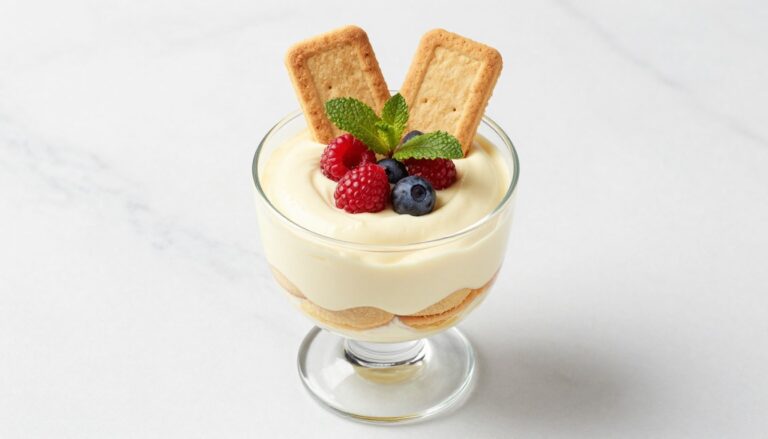szybki deser z mascarpone i biszkoptami w eleganckim pucharku