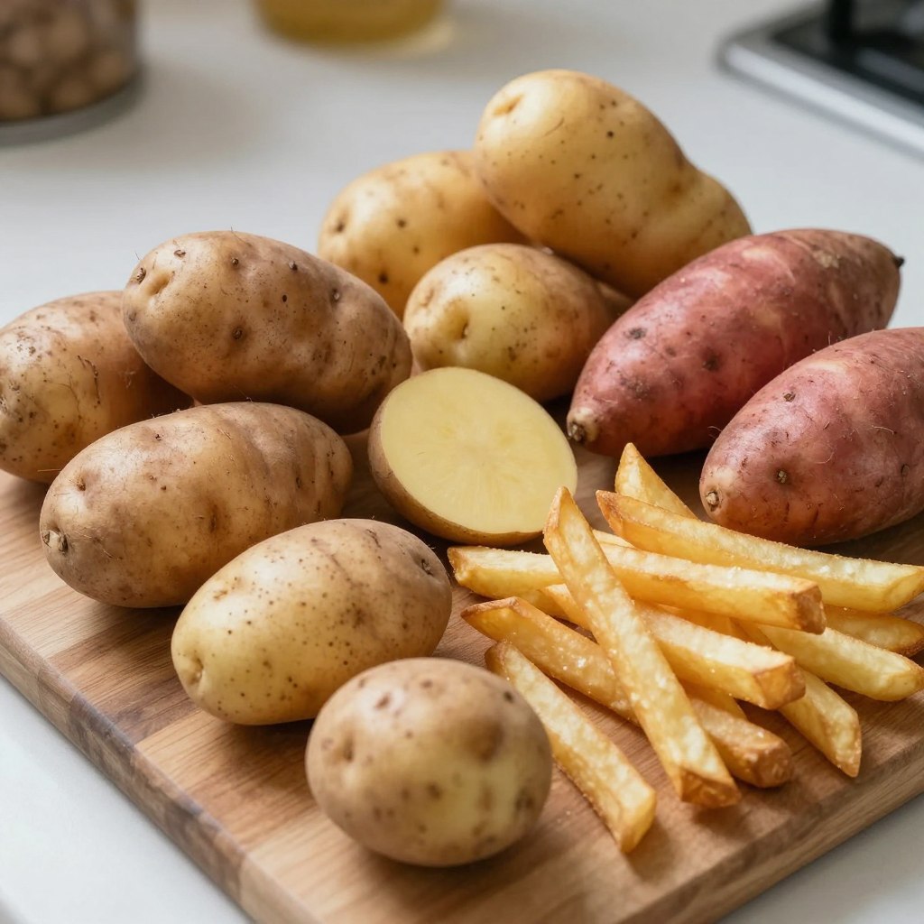 różne odmiany ziemniaków do przygotowania frytek w piekarniku